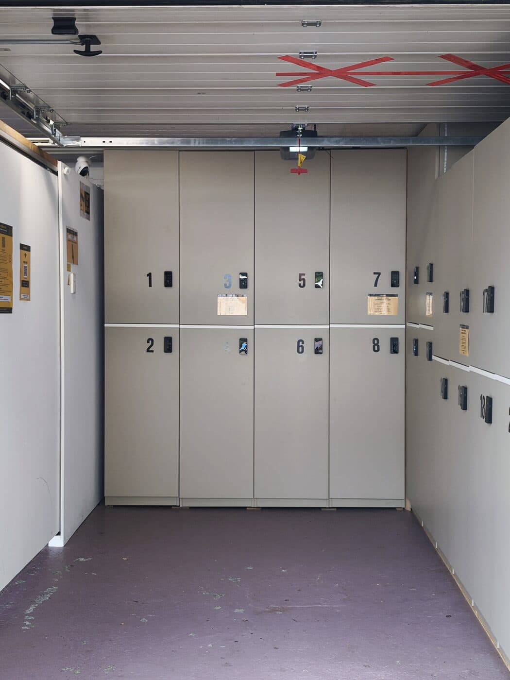 20 lockers, each with its own number and its own lock. Your number is in the email.