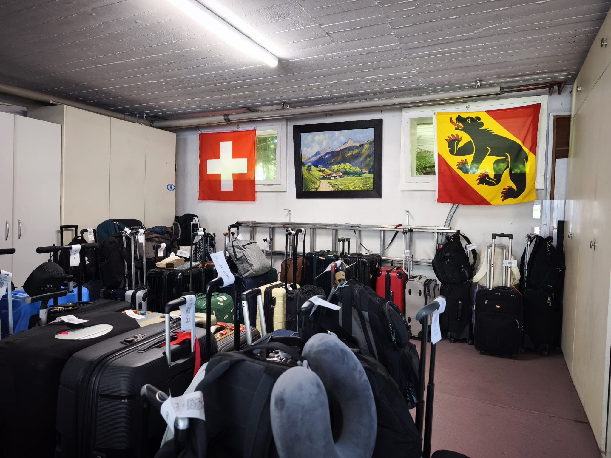 Inside the storage room: every item tagged and watched over.